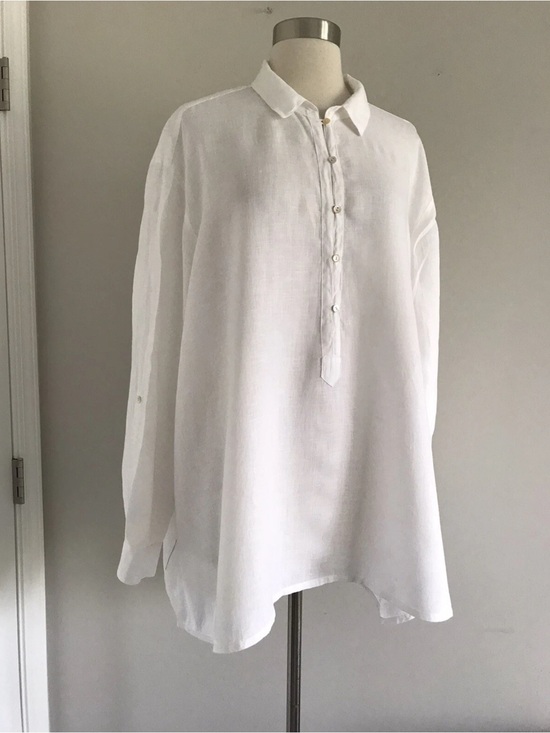 Eileen Fisher Tops - EILEEN FISHER WOMAN IRISH LINEN BUTTON FRONT CLOSURE LONG SLEEVE TOP SHIRT Sz XL